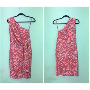 DVF Coral/Light Blue Silk Patterned Dress US 2